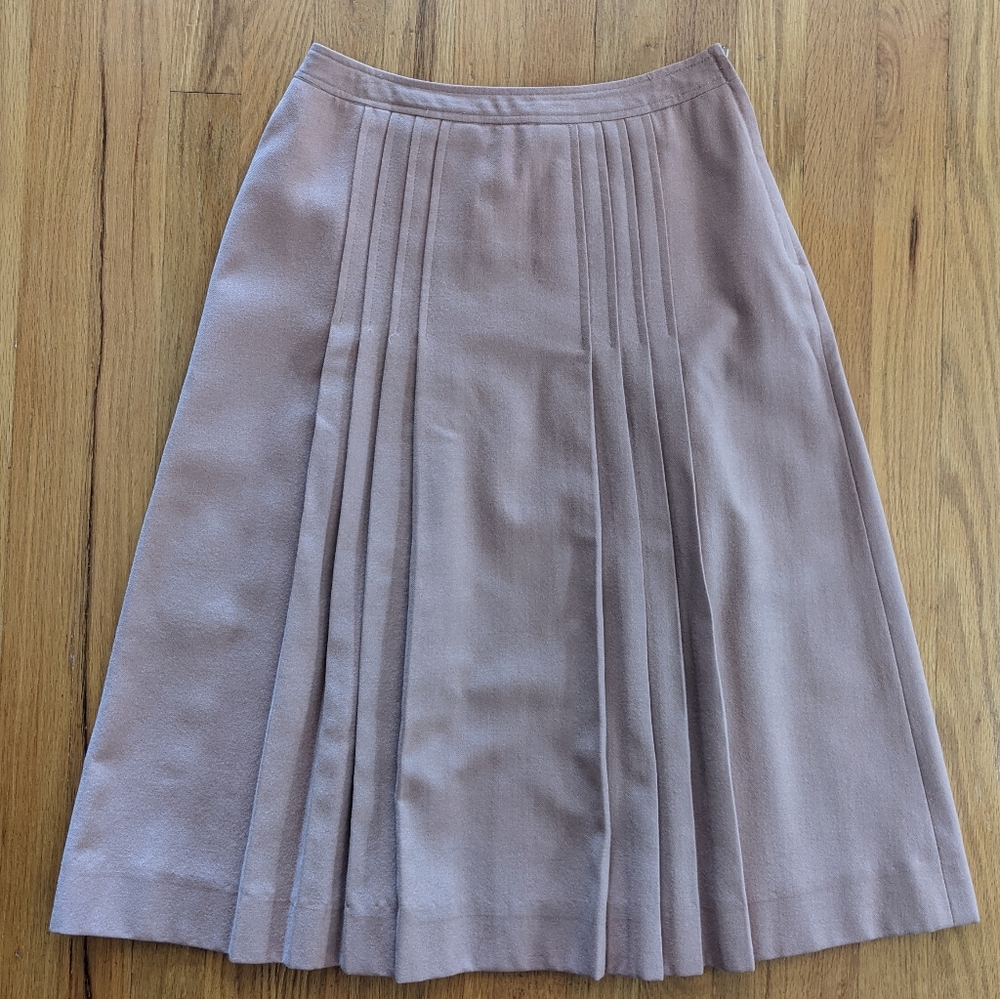 Cacharel Vintage Wool Pleated Tan Midi Skirt